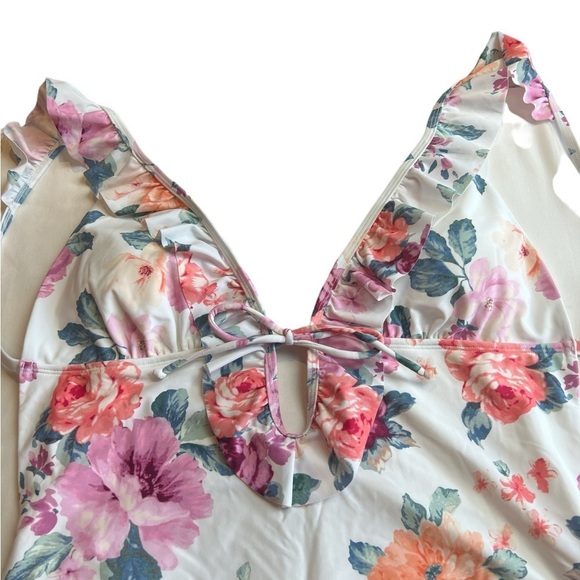 NWT’S Cupshe one piece Floral, Ruffle Pink, White and Orange SZ XL - Picture 6 of 9